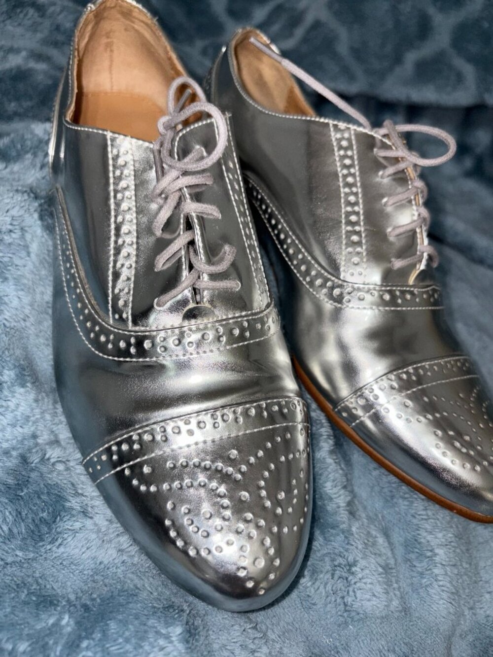 J.Crew Metallic Silver Oxford Brogue Shoes